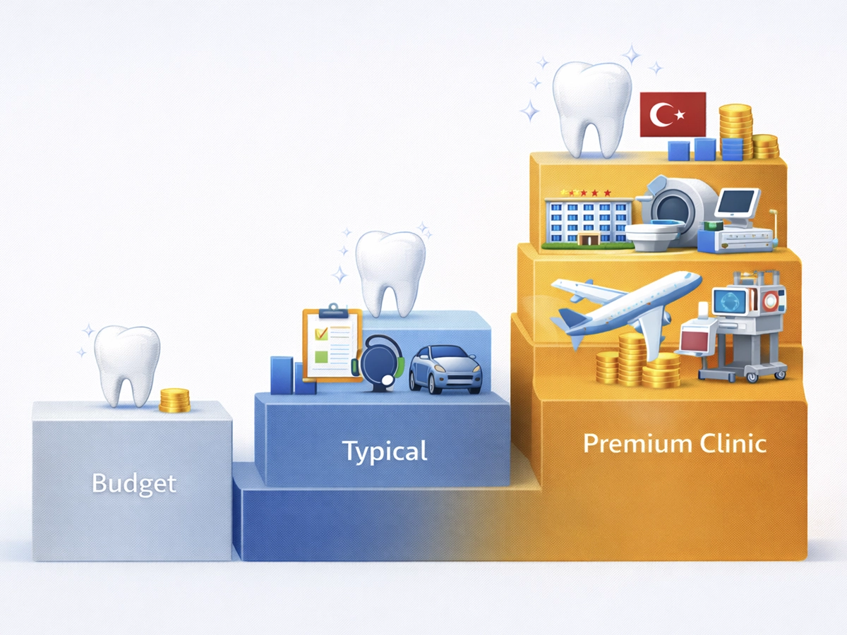 Budget typical and premium clinic price ladder for Hollywood Smile Turkey