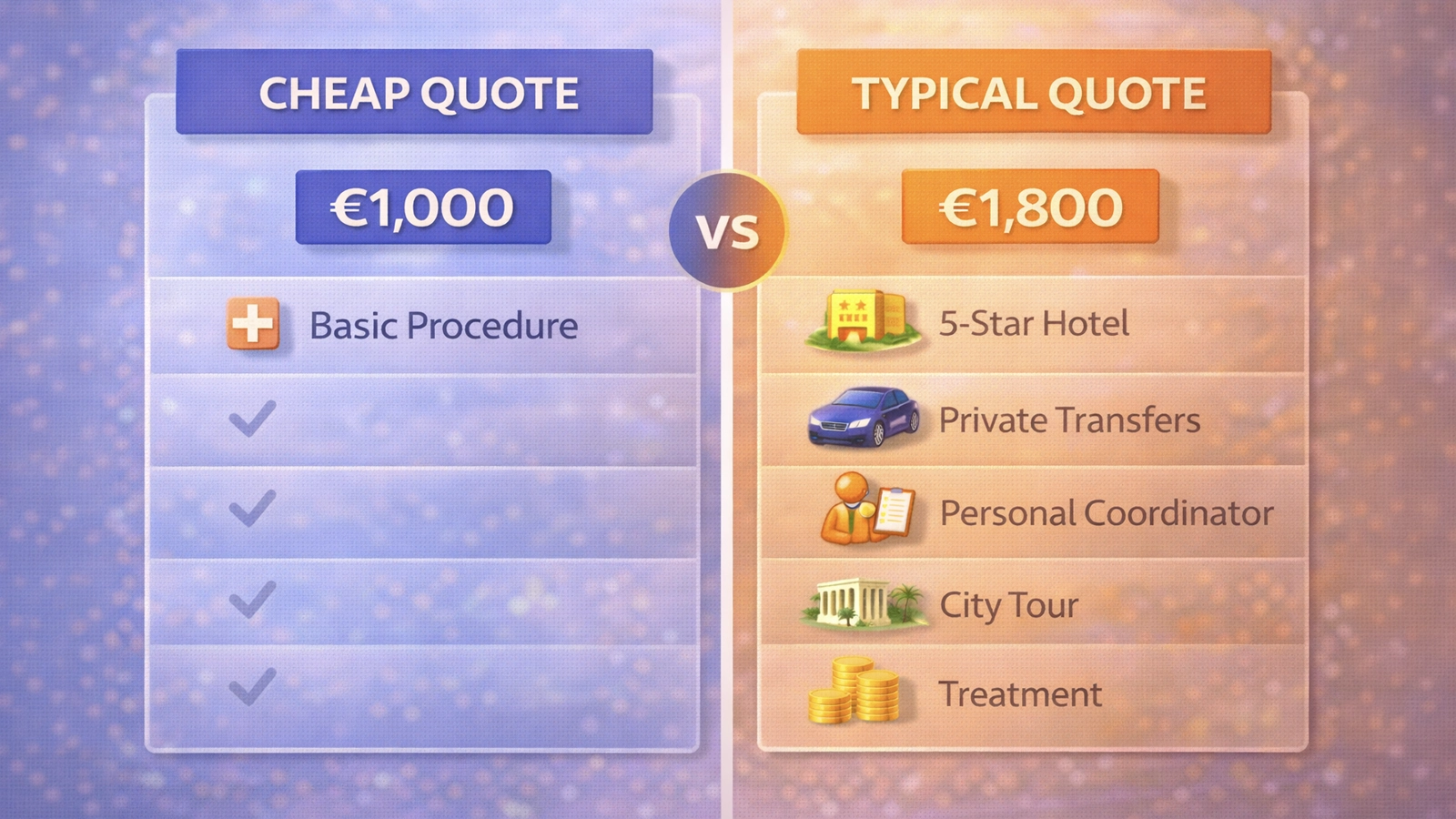 Cheap versus typical Hollywood Smile quote comparison in Turkey