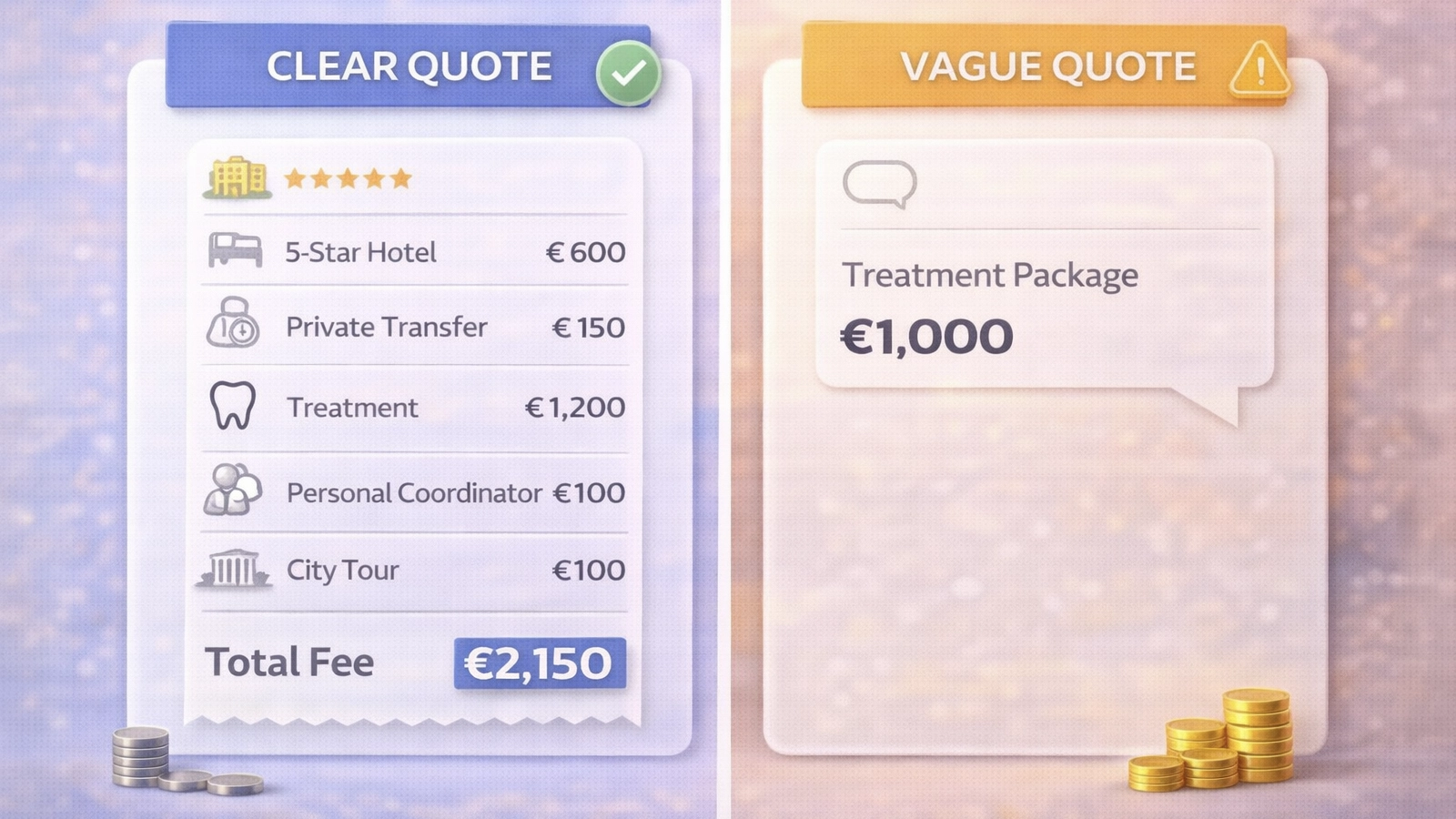 Clear versus vague Hollywood Smile quote comparison for Turkey clinics